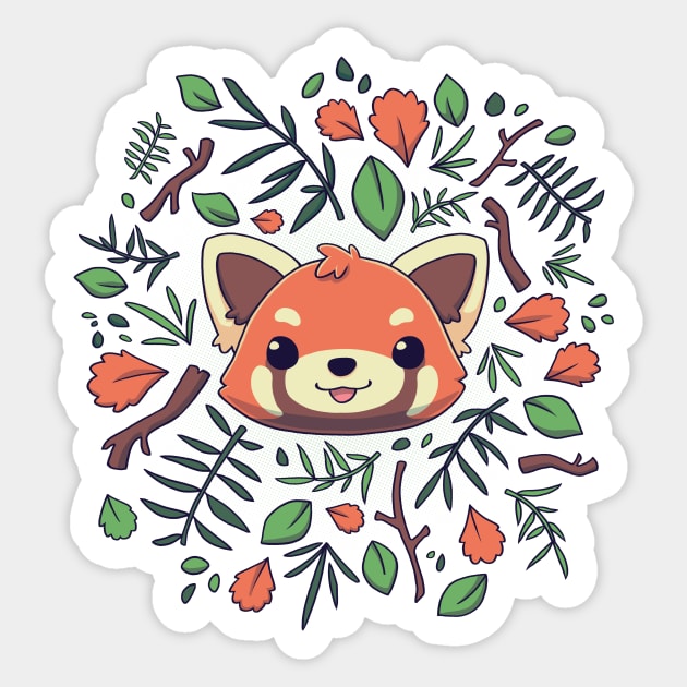 Red Panda Autumn Leaves // Kawaii, Wild Animal Sticker by Geekydog